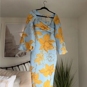 ASOS design Elegant Floral Blue and Yellow Dress